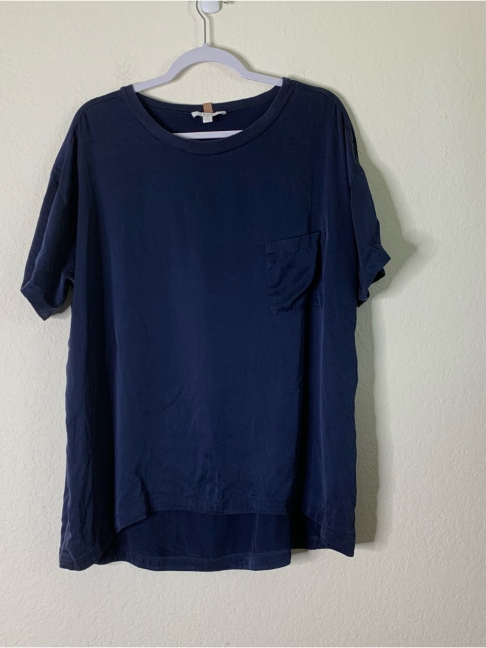 Lunya Womens blue 100% silk short sleeve oversized sleep shirt M